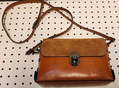 Vera Pelle Italy Leather Crossbody Bag Suede Flap Brown Studded Italian Handbag