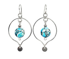 Handmade Turquoise Beaded Silver Tone Hoop Dangle Boho Earrings