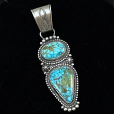 Blue Kingman Turquoise Pendant 7 Navajo handmade Sterling Silver Tom Lewis
