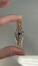 Vintage Art Deco Style Bar Lin Brooch Filigree Black Gold Silver