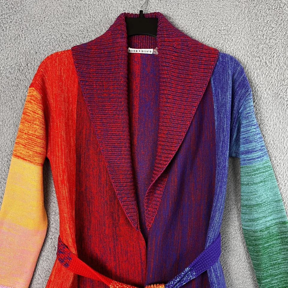 Alice + Olivia Marketta Wool Belted Rainbow Cardigan Sweater Womens XS RARE - Image 3 of 4
