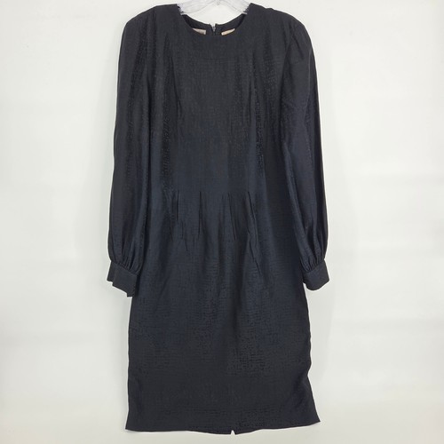 Liz Claiborne, Liz Claiborne Silk Dress 4 Black Jacquard geometric Long Sleeve Vintage 80s 90s
