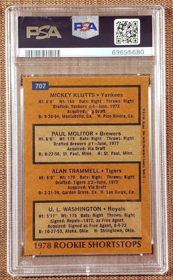 1978 Topps #707 Paul Molitor Brewers Rookie Baseball Card PSA 7/DNA 10 Auto RC - Image 2 of 3