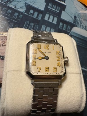 電池交換済みHAMILTON スクエア　コントアー　シルバー/ゴールド/ホワイト 1926 14K White Gold Hamilton Square Mens Watch with Kreisler