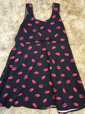 Torrid Womens Skater Dress Black Polka-dot  Lips Sz.3 Stretchy Flair Sleeveless 