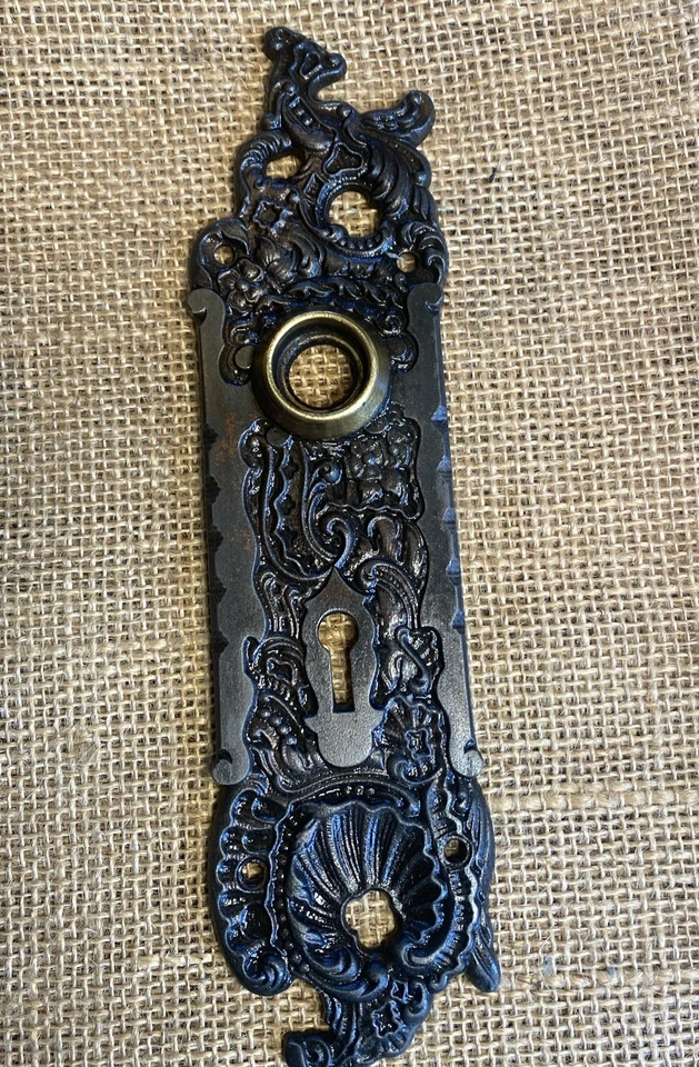 Антикварная винтажная стальная дверная ручка и задняя пластина для чтения Belfort B-21110 C 1899 - Изображение 3 из 4