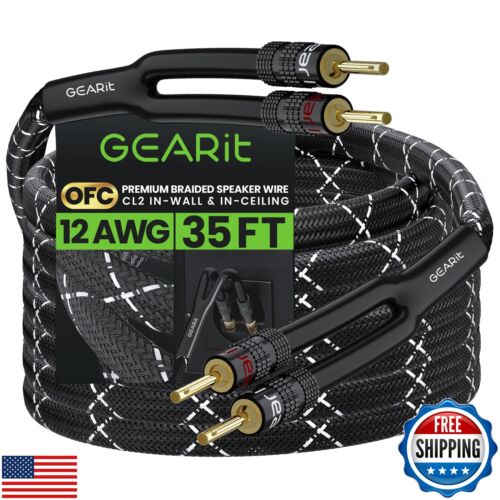 GearIT 12AWG Speaker Cable Wire with Gold-Plated Banana Tip Plugs (35 Feet) i