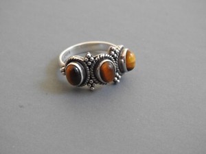 Sterling silver TRIPLE TIGER EYE stones band ring 