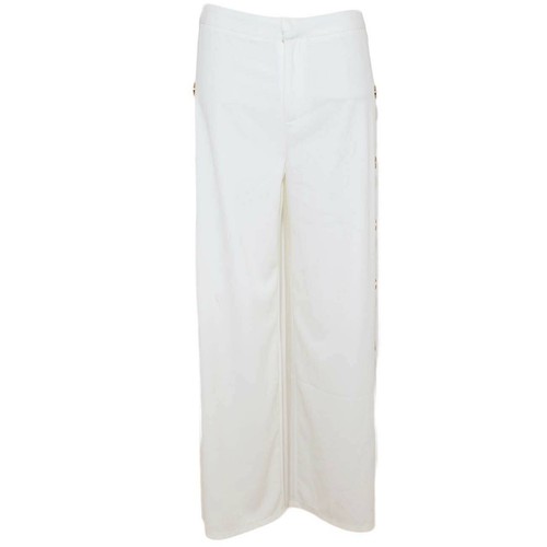 Pantaloni donna bianco a palazzo con bottoni laterali oro spacco su coscia e  str | eBay