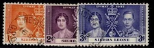 SIERRA LEONE GVI SG185-187, 1937 CORONATION set, FINE USED.
