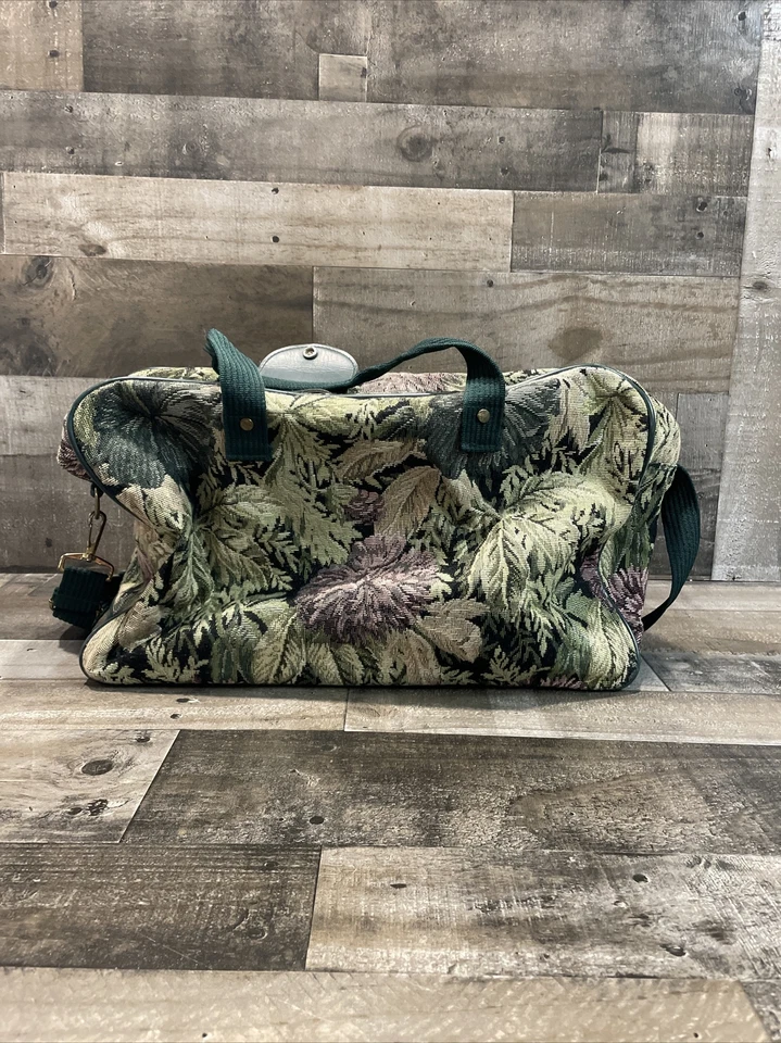 Tapiz floral atlántico vintage 22 pulgadas bolso de mano verde con correa para el hombro Foto 3 de 4