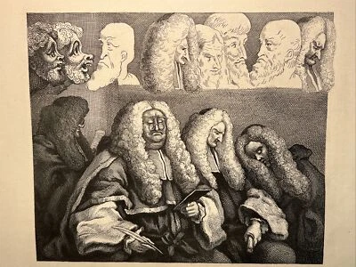 The Bench Character And Caricature William Hogarth Antik Stahlstich Engraving - Bild 1 von 4