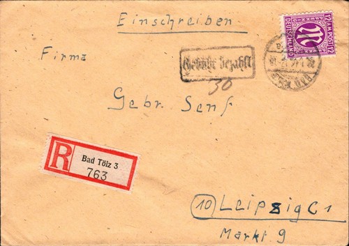 Bizone 22.1.46 - 12 Pf. E "Gebühr Paid" Part BAR (a155)