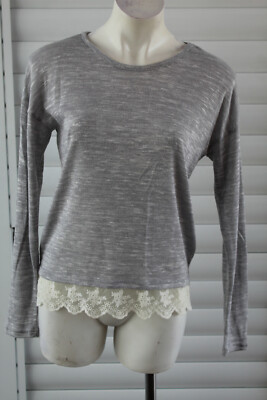   SIZE 16 EMERSON JUNIOR GREY CREAM TRIM KNIT LONG SLEEVE T-SHIRT KIDS GIRLS