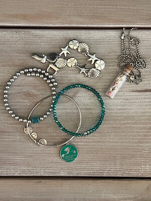 Alex and Ani Disney Little Mermaid Silver Tone Bracelet w/4 add'l jewelry pieces