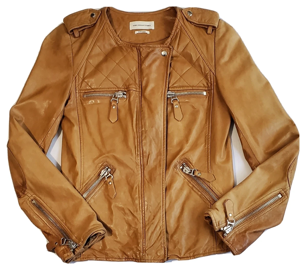 ISABEL MARANT ETOILE IN TAN COLOR LEATHER FULL ZIPPER JACKET WOMEN'S SIZE 34