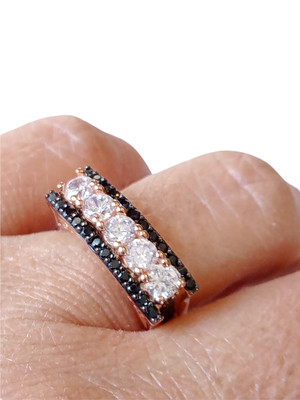 Turkish 925 Sterling Silver White Topaz Black Zircon Hurrem Sultan Ring Size 6.5