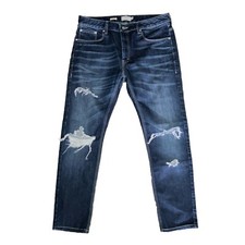 Topman Mens Dark Wash Blue Wash Distressed Sk...
