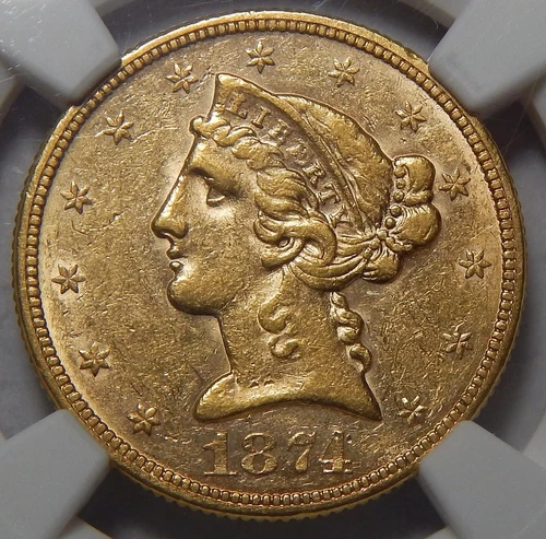 1874-S NGC AU55 $5 LIBERTY HEAD GOLD
