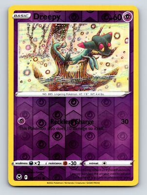 Basic Dreepy HP 60 Reckless Charge Attack Psychic Purple Themed Card