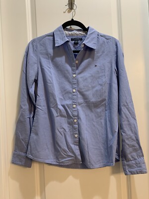 Tommy Hilfiger Light Blue Button Down Shirt Logo Small Pet Armpit To Armpit 19 