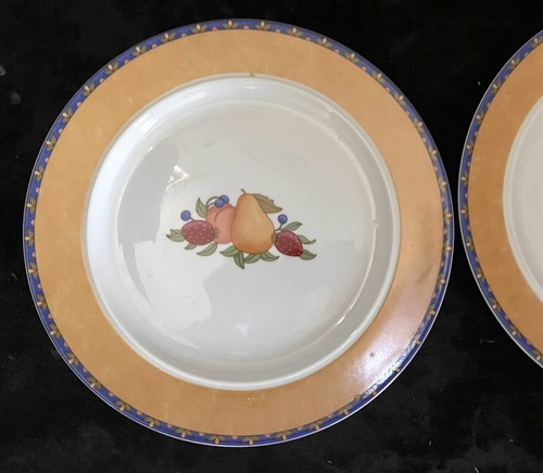 Lot of TWO - 9" Salad Plates - Dansk FIANCE FRUITS - Orange Rim -- MINT!! - Picture 2 of 6