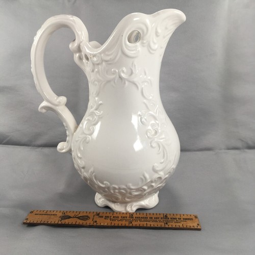 Vintage White Provincial Napcoware Embossed Scroll Design Pitcher C 7108 - Picture 13 of 13