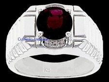 Natural Garnet CZ Gemstones with 925 Sterling Silver Ring for Men's 479