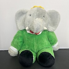 Vintage 1988 kinder GUND Babar the Elephant Plush Toy Green Suit and Crown Chrty