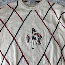 Vintage John Ashford Golf Sweater Heavy Knit Mens XLarge Multicolor 100 Cotton
