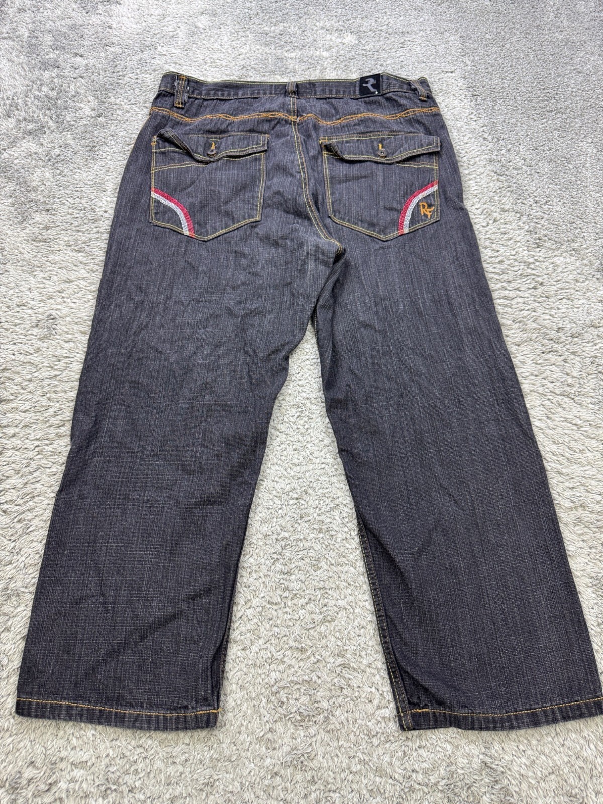 Vintage 90s Black Baggy Refuse Jeans 40x32 Y2K Skater Wide Flap Pocket Denim