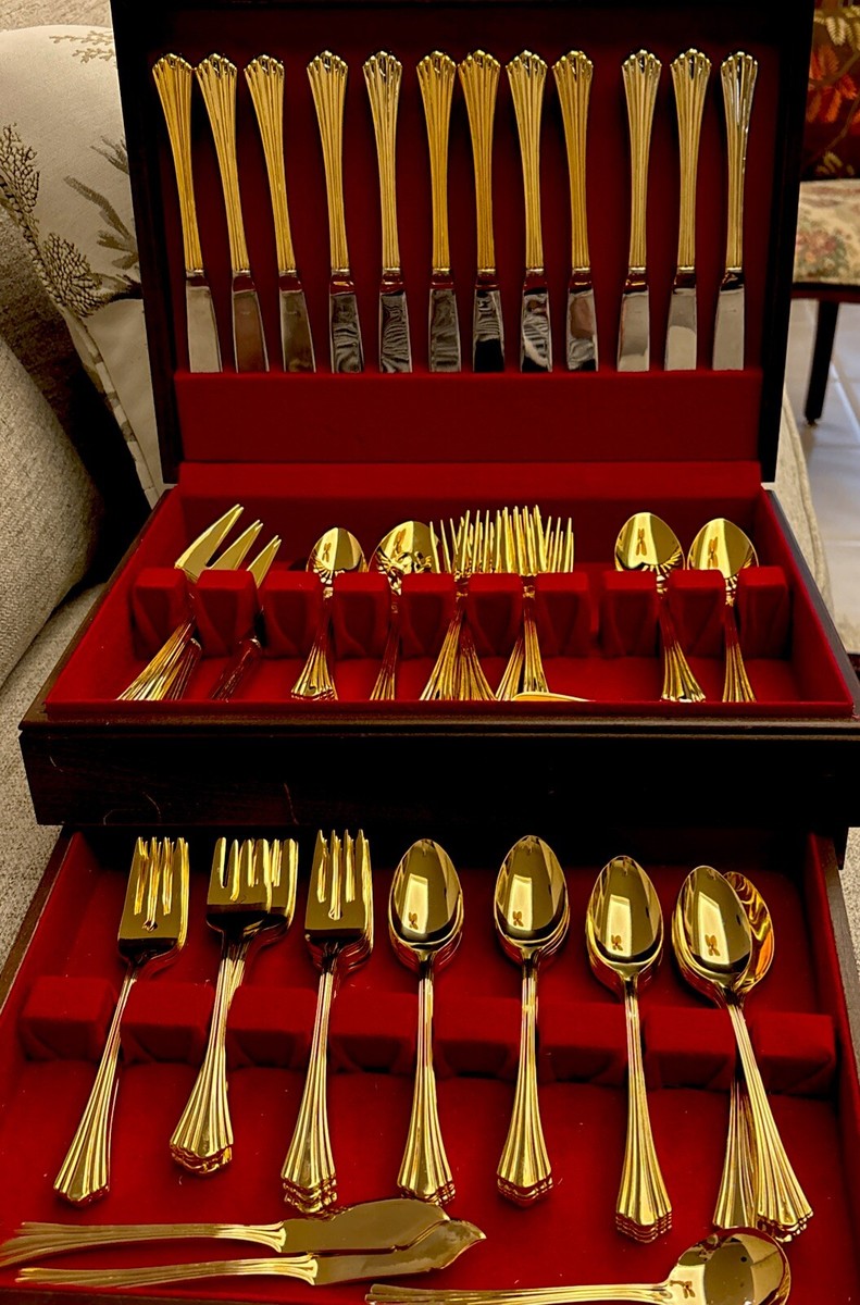 金色の食器 1847 Rogers Bros IS Gold Plated Golden Anniversay Set Of 4