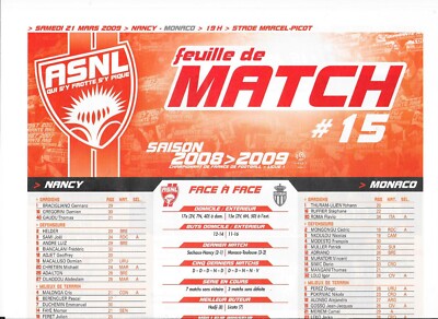 Spielbogen Nr. 15 ASNL - Monaco (2008 - 2009) - Ligue 1