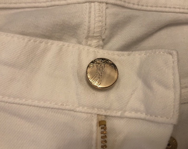 Versace Collection Women’s White Jeans With A Gold V On Back Pocket Size 28 image 6