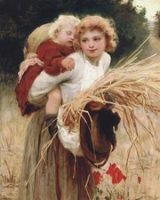 Vintage Young woman with Child Painting Giclee Print on Fine Art Paper