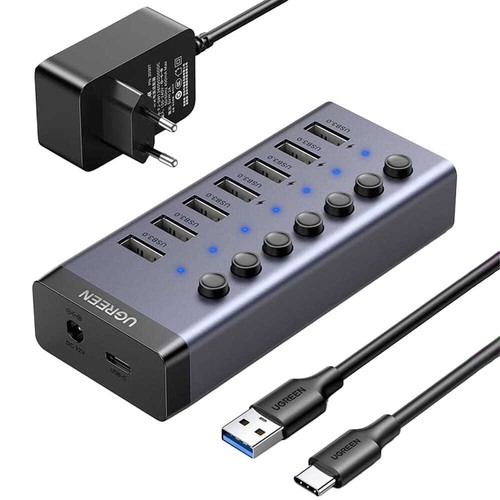 Multifunktionsadapter HUB 7in1 USB-C 7xUSB-A PD 3.0 Ugreen Splitter Adpater Grau
