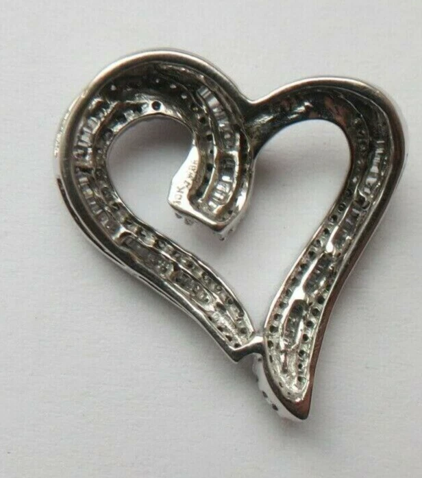 ANTIGUO Colgante Corazón Diamante 10K con Baguette de Oro y Piedras Redondas Firmado JWBR Foto 3 de 4