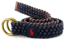 Polo Ralph Lauren Men's Double O-Ring Cotton Braided Leather-Tip Belt, Navy Blue