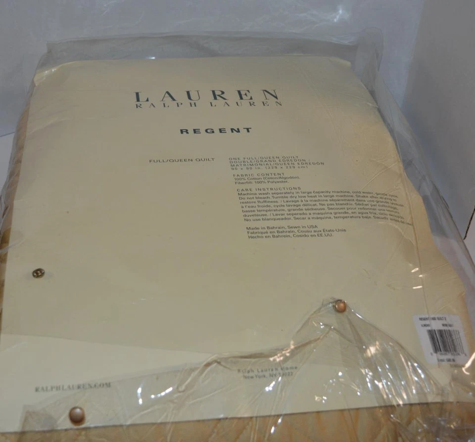 JUEGO DE FUNDAS COLCHA COMPLETA/QUEEN RALPH LAUREN Regent Almond NUEVO $685 algodón satén Foto 3 de 4