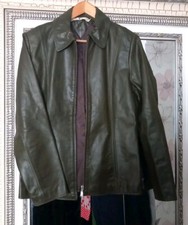 Vtg Tommy Hilfiger Ladies Designer Dark Sage 100% Leather Collared Jacket Uk L