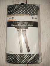  NWT Women's Black Fishnet Thigh High Stockings One Size NEW Halloween 