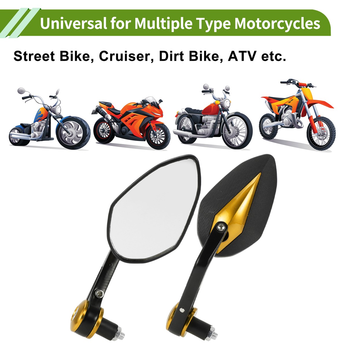 REPAIROCK 1 Set Motorcycle Rear View Mirrors Bar End Side Mirrors Mount Universal Adjustable Aluminum Alloy Plastic Black M10 M8 Prismatic Shape - View #13