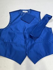 Mens Vesuvio Napoli Blue Striped Vest With Matching Tie Size L Large NWOT