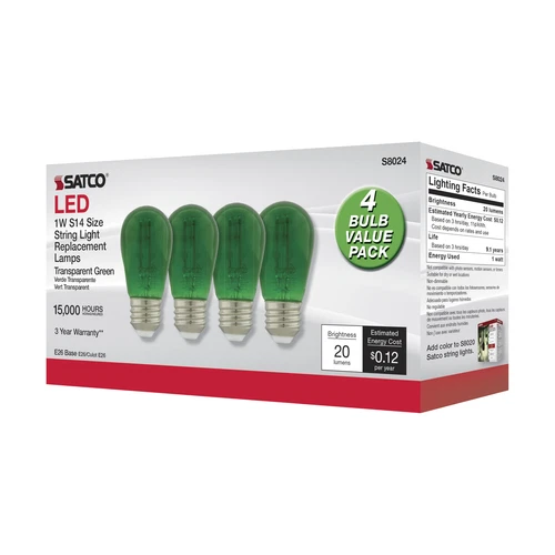 4 Pack Satco S8024 LED Filament 120V 1W =11W S14 Medium E26 Transparent Green - Picture 5 of 7