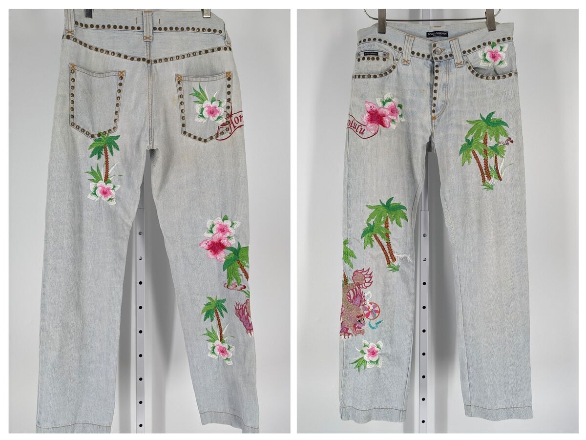 Dolce Gabbana Vtg Y2K Hawaiian Tropical Embroidered Studded Dolce Gabbana Vtg Y2K Hawaiian Tropical Embroidered Studded