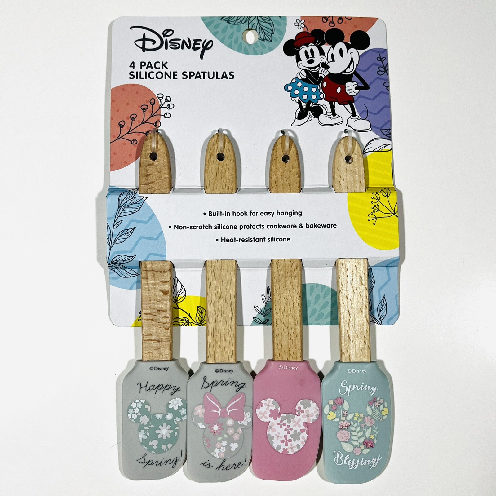 Mickey Mouse Minnie 4 Pack Mini Silicone Spatula Set Happy Spring Flowers NEW