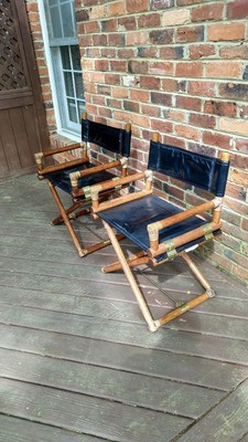 2 Black Leather Mcguire Director S Chairs X Chair Bamboo Oak And Brass Ebay