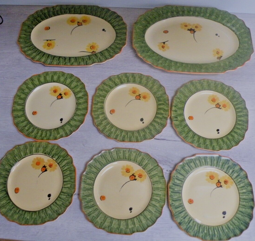 Ensemble of 8 Myott Art Deco Hand Painted Primula Ware Plates - Picture 3 of 6