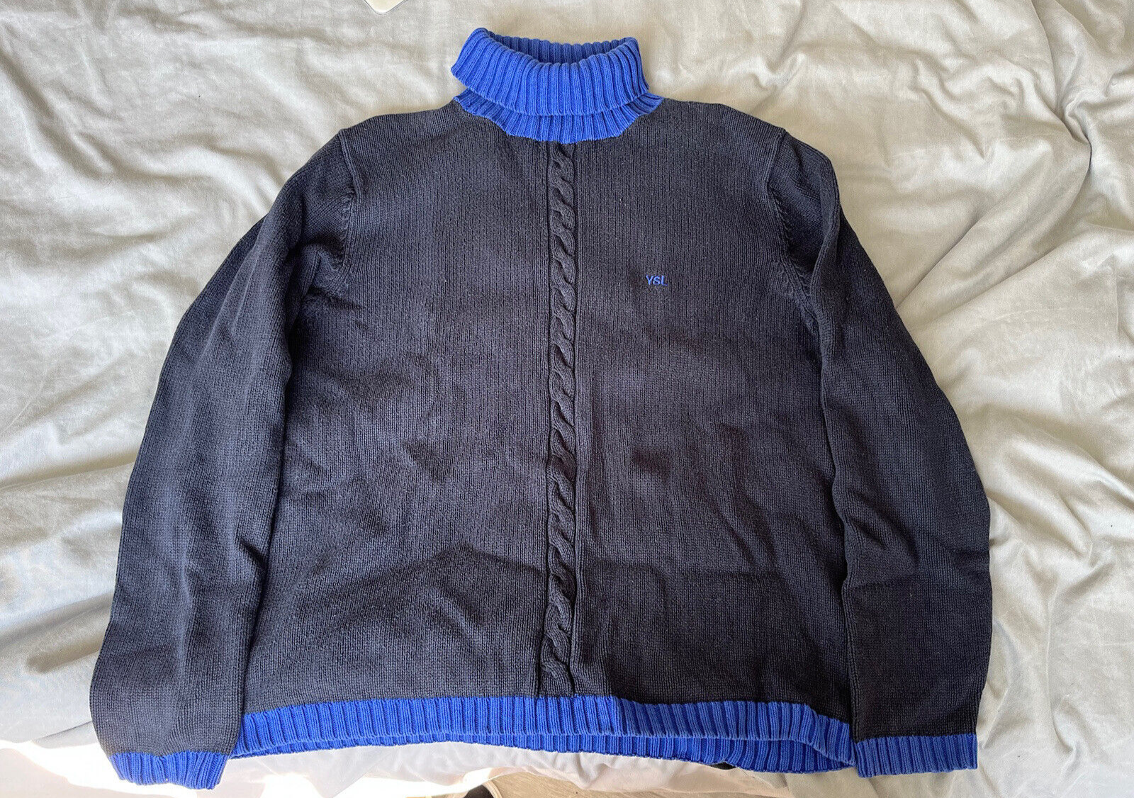 FELPA MAGLIONE SAINT LAURENT JEANS YSL BLU E NERO TAGLIA M