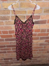 Vintage Y2K Express Floral Silk Lace-Trim Dress in Burgundy Floral